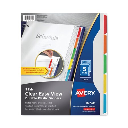Avery Dennison Clear Easy View Plastic Dividers, Pk5 16740